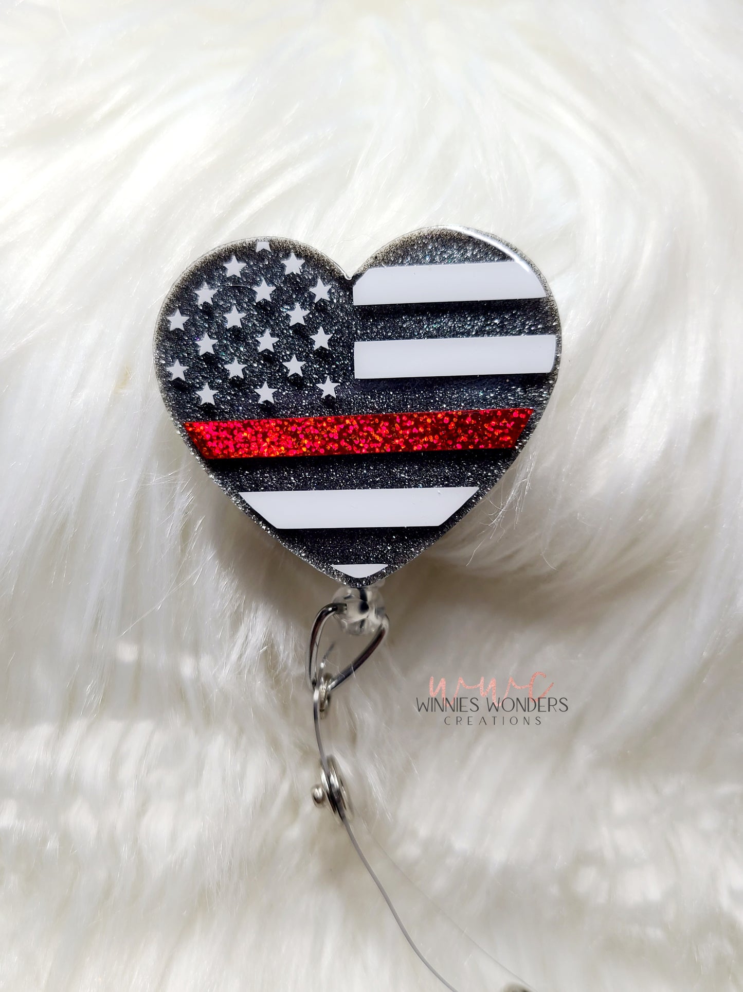Red Line Flag Heart Badge Reel