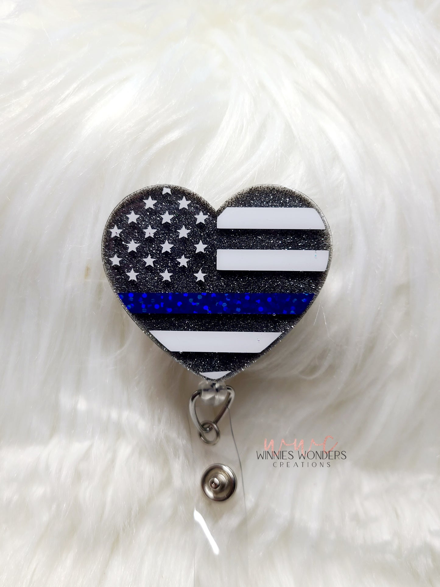 Blue Line Flag Heart Badge Reel
