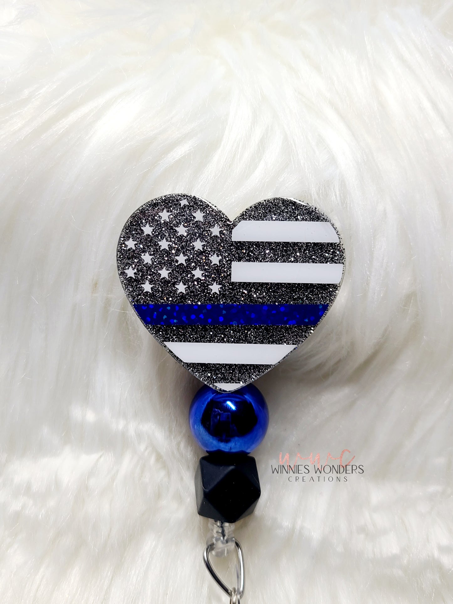 Blue Line Flag Heart Badge Reel