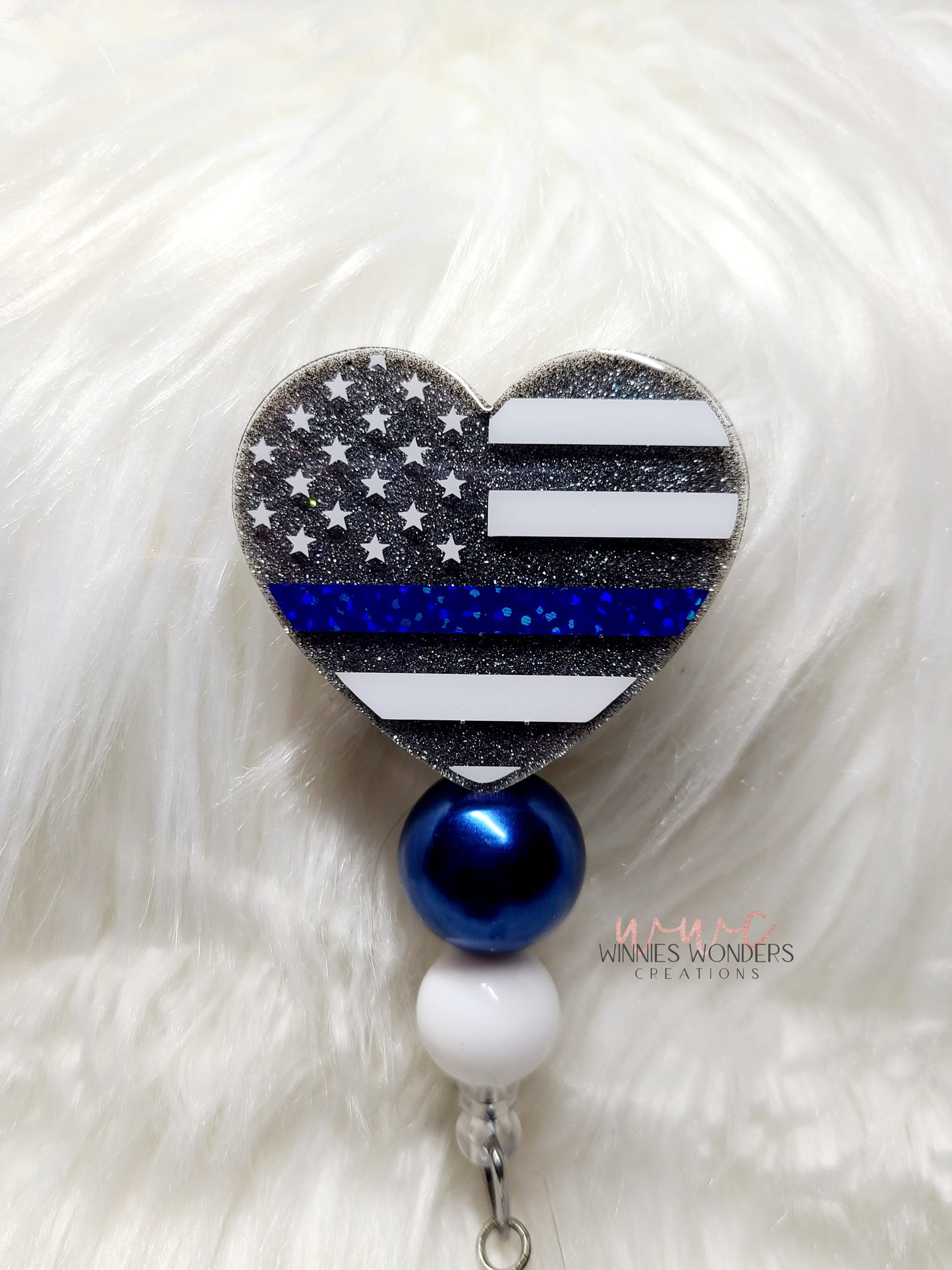 Blue Line Flag Heart Badge Reel