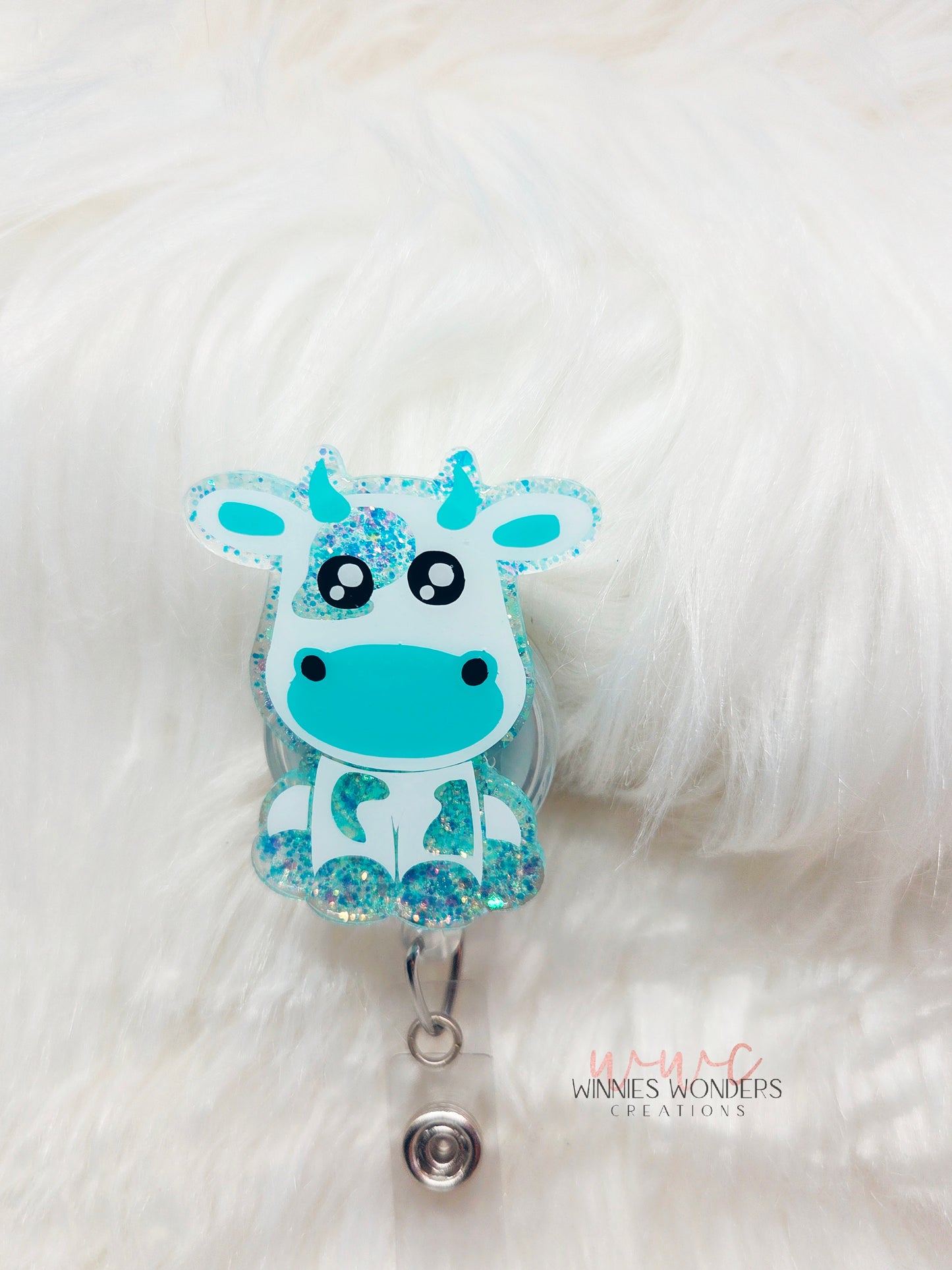 Teal Cow Badge Reel