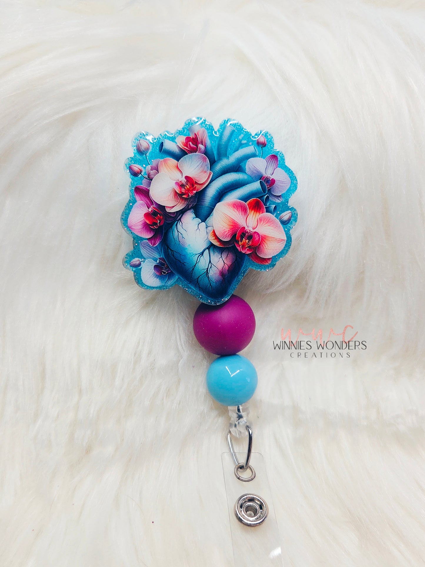 Orchid Floral Anatomical Heart Badge Reel