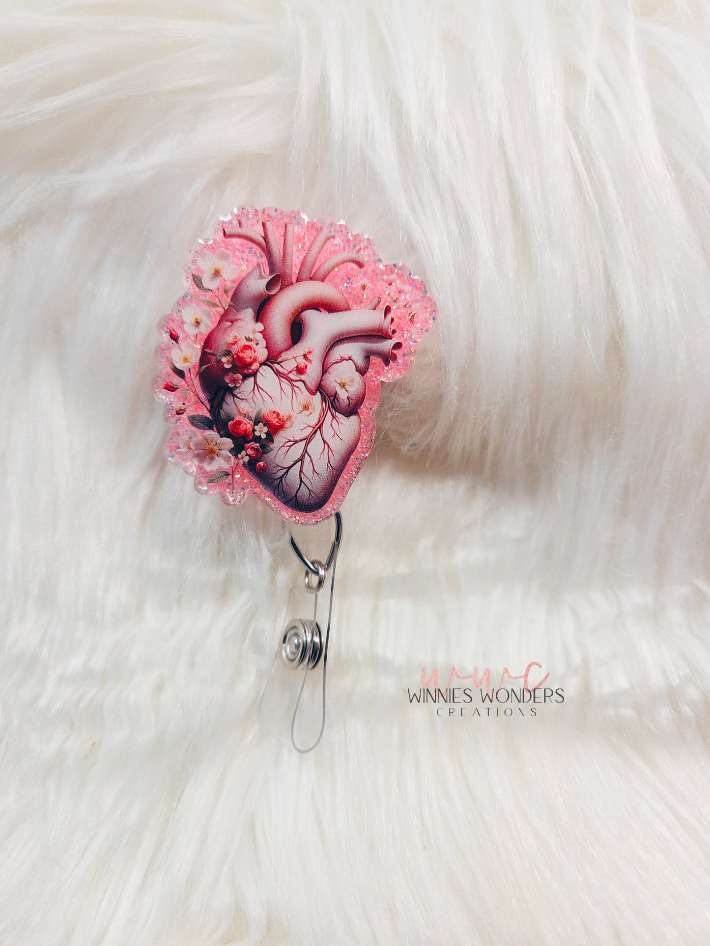 Floral Anatomical Heart Badge Reel