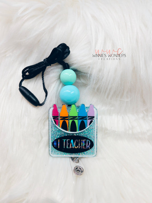 #1 Teacher Crayon Box Lanyard