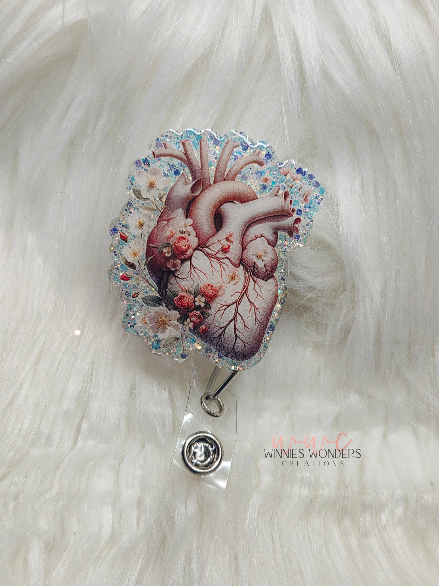 Floral Anatomical Heart Badge Reel
