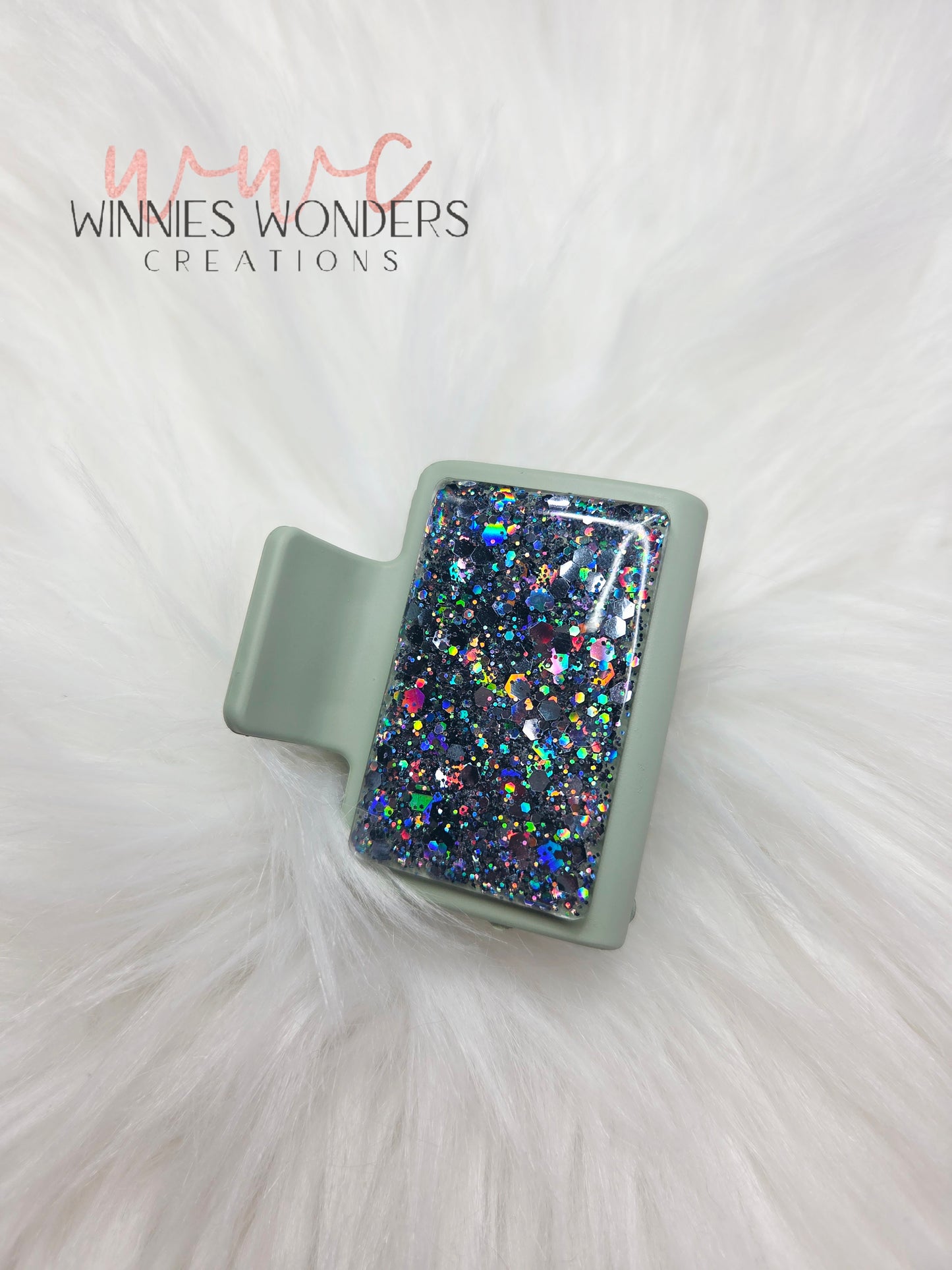 Green/Gray Glitter Small Hair Clip