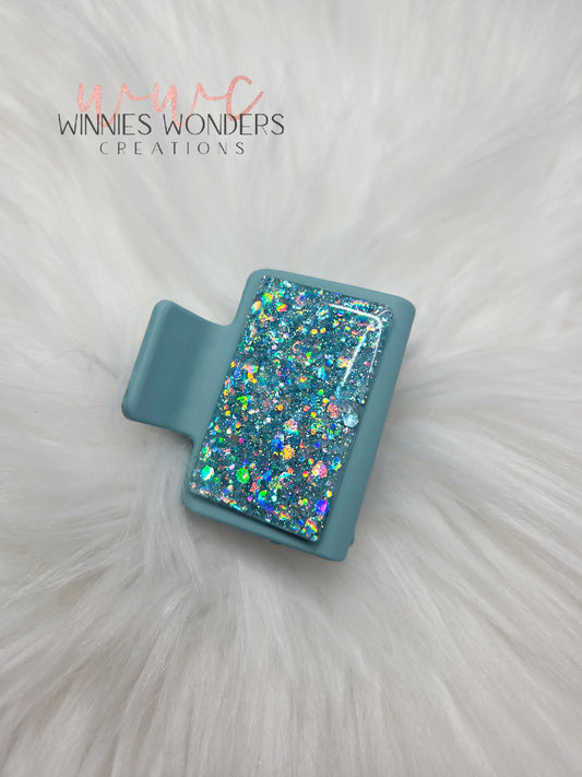 Teal Glitter Small Hair Clip