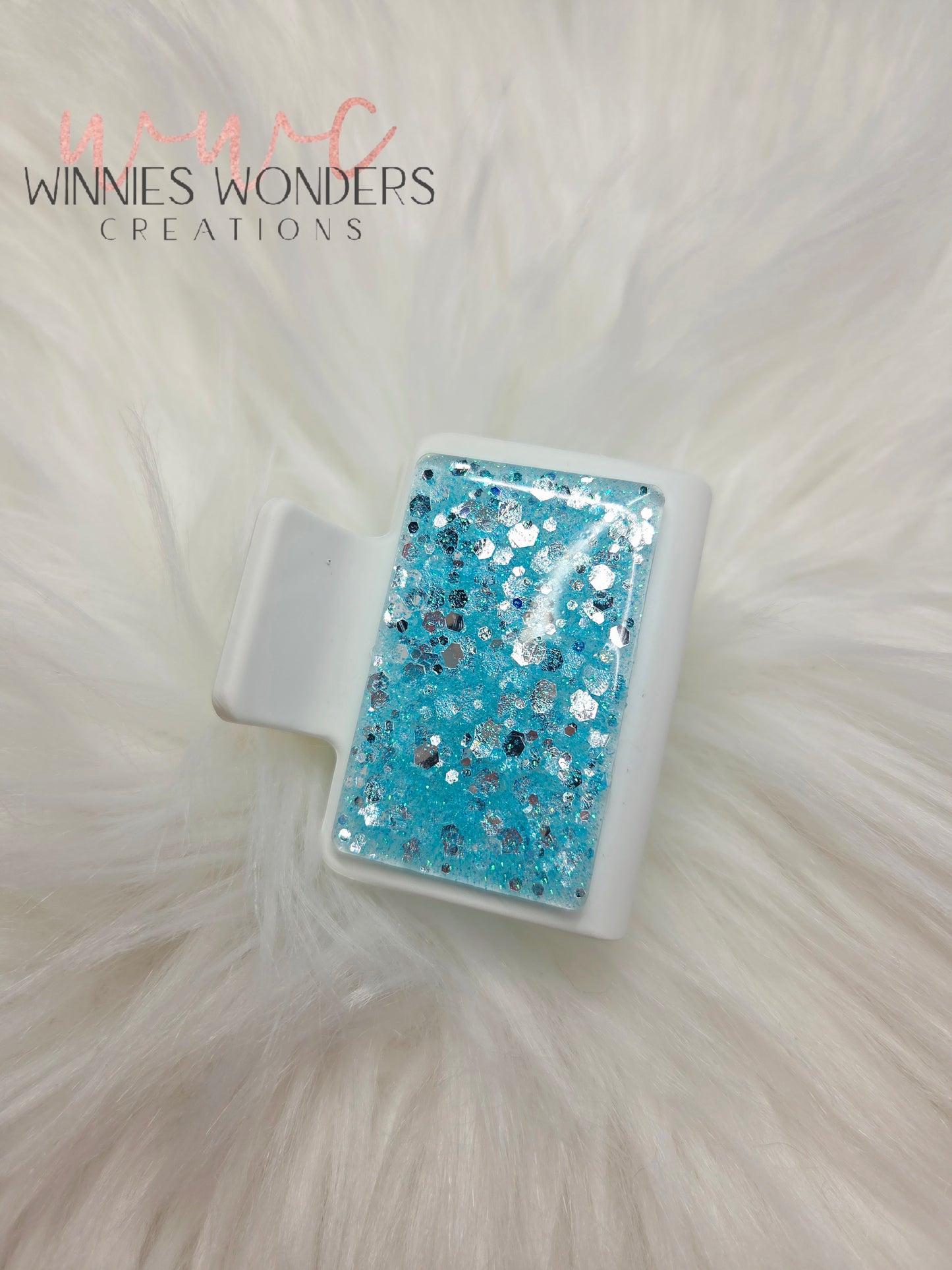 White/Blue Glitter Small Hair Clip