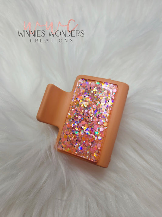 Orange Glitter Small Hair Clip