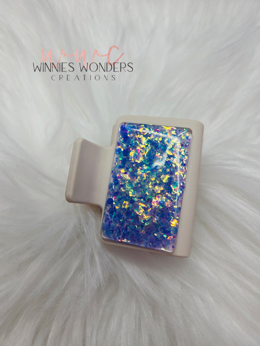 Cream/Blue Glitter Small Hair Clip