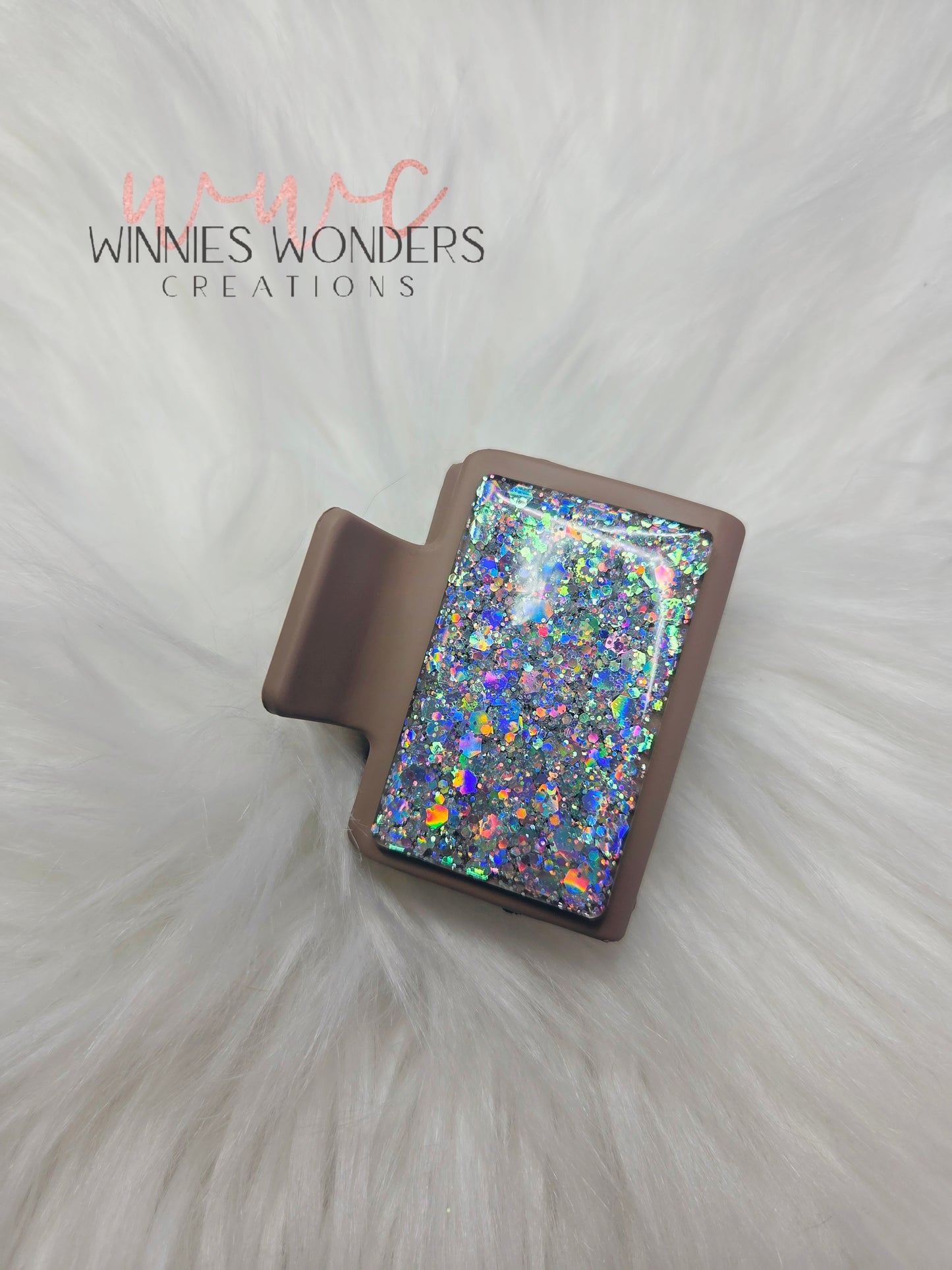 Tan/Silver Glitter Small Hair Clip