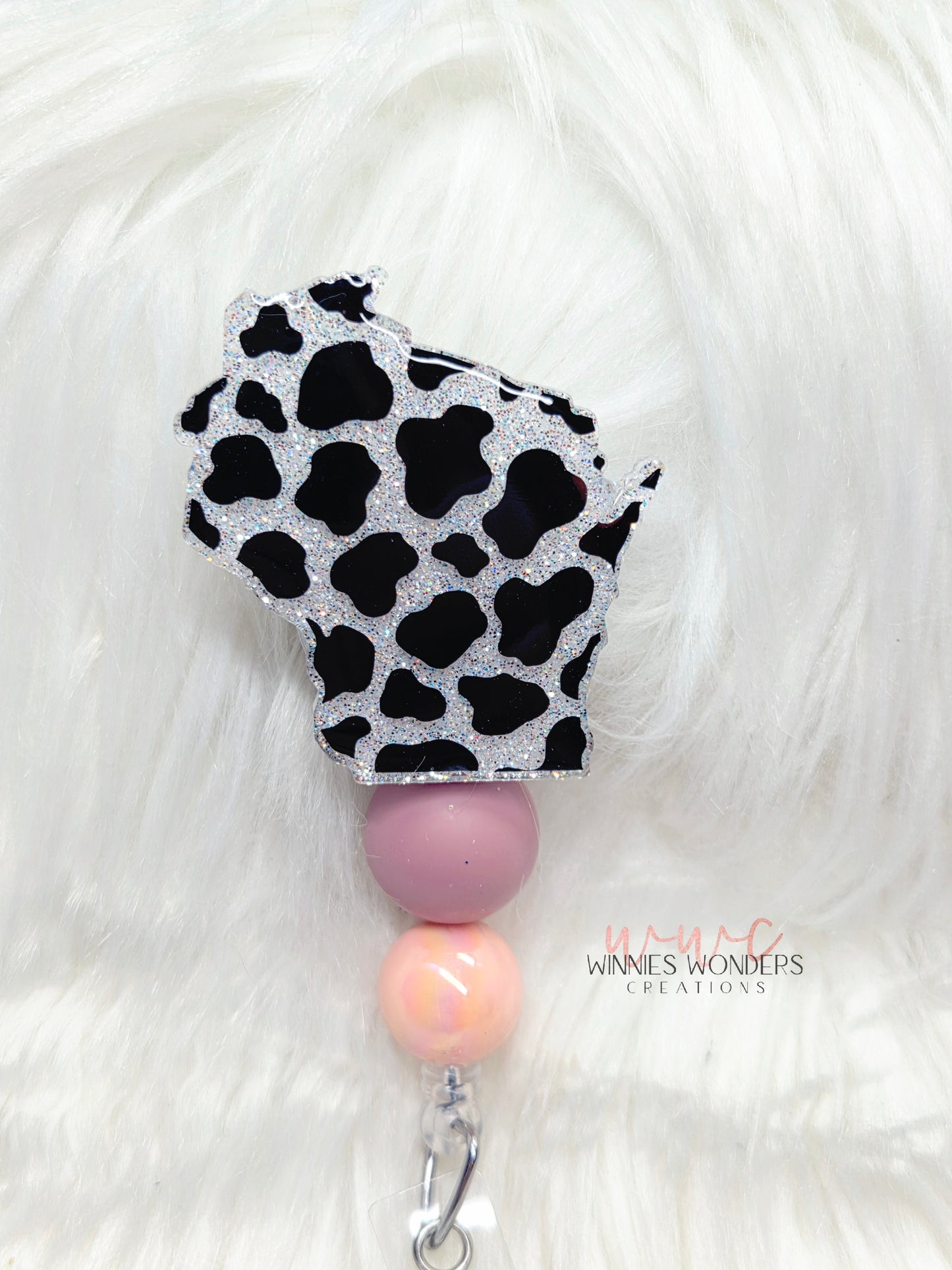 Cow Print Wisconsin Badge Reel