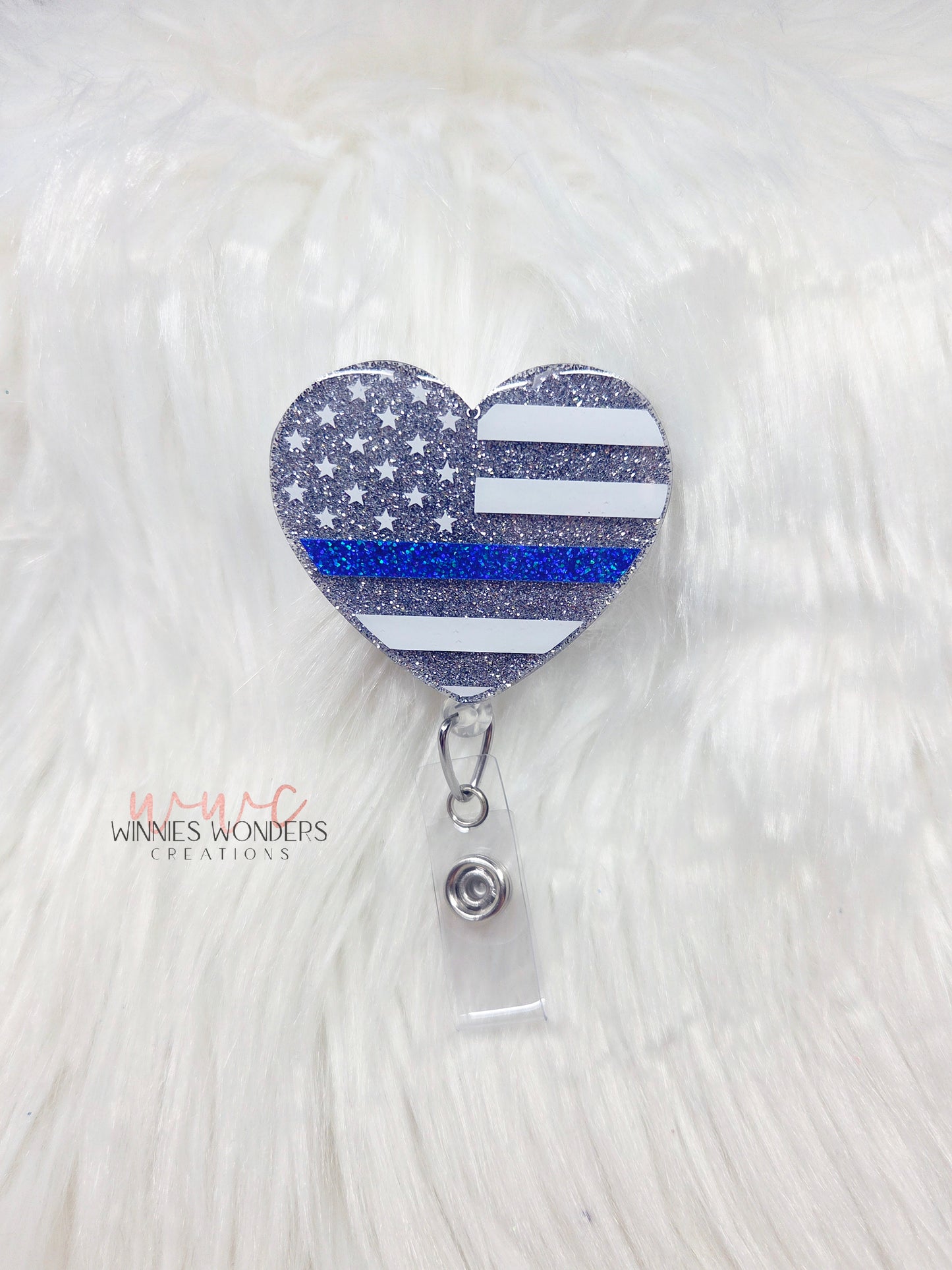 Blue Line Flag Heart Badge Reel