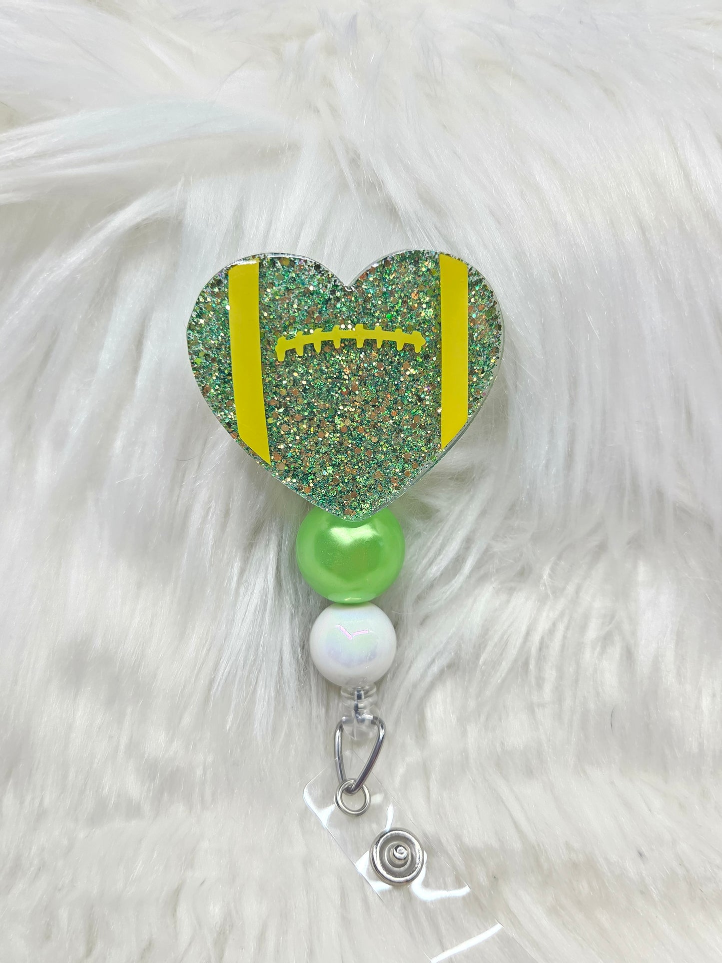 Green & Gold Football Heart Badge Reel