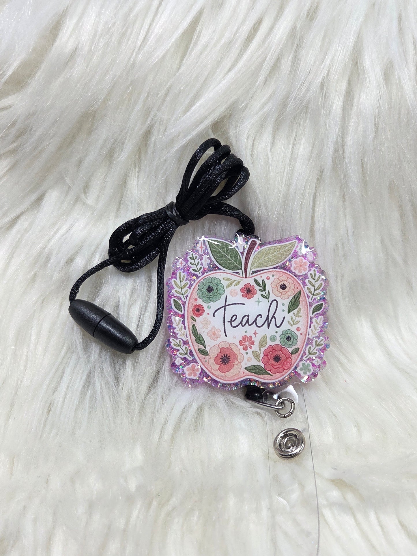 Teacher Floral Apple Lanyard