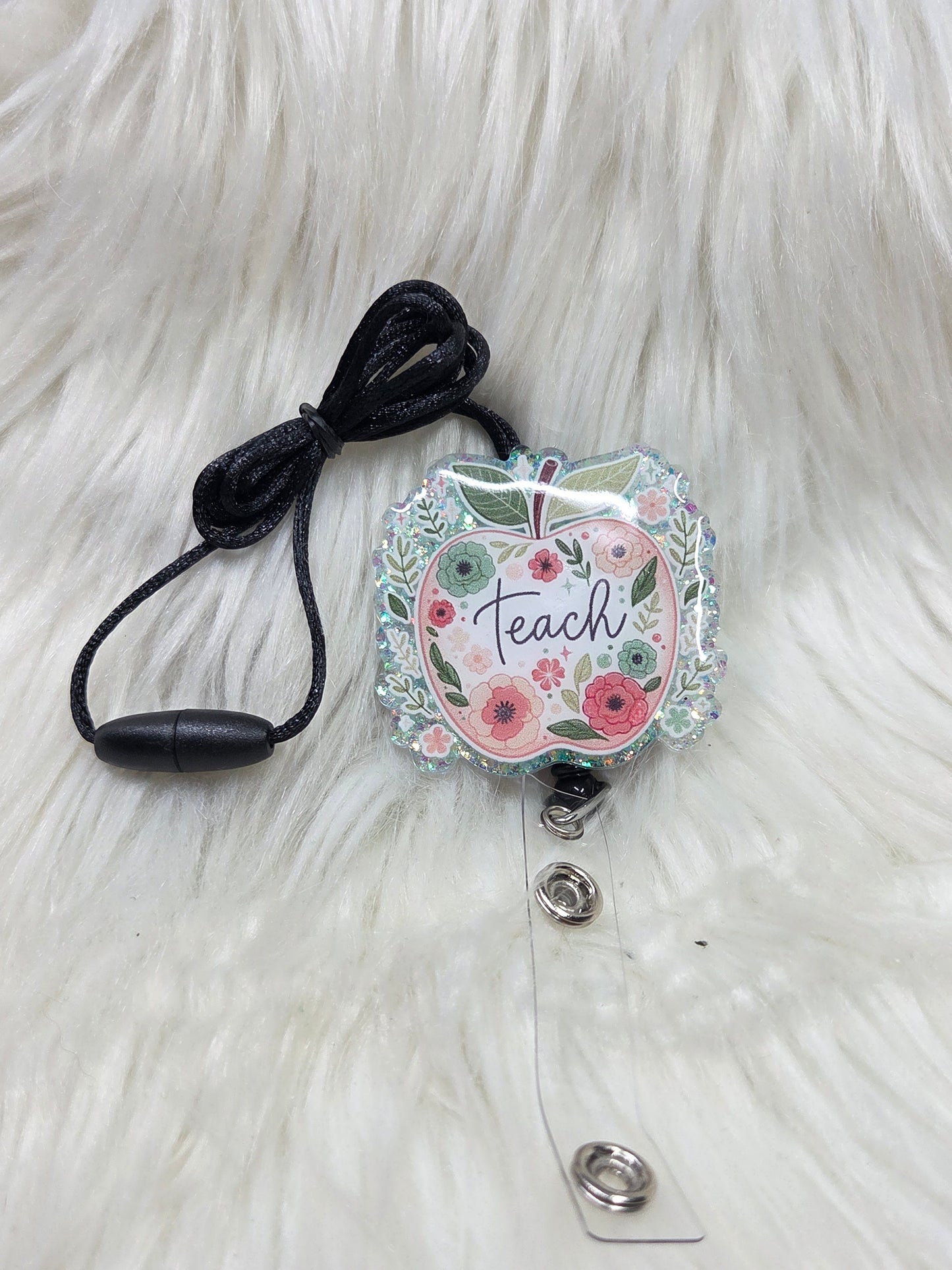 Teacher Floral Apple Lanyard