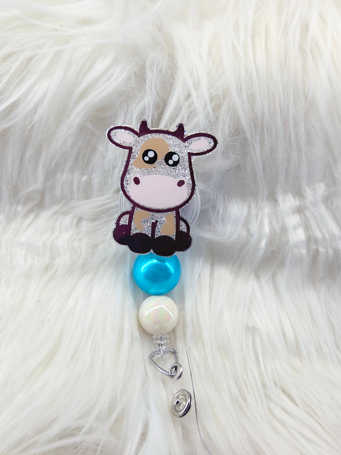 Cow Brown/White Glitter Badge Reel