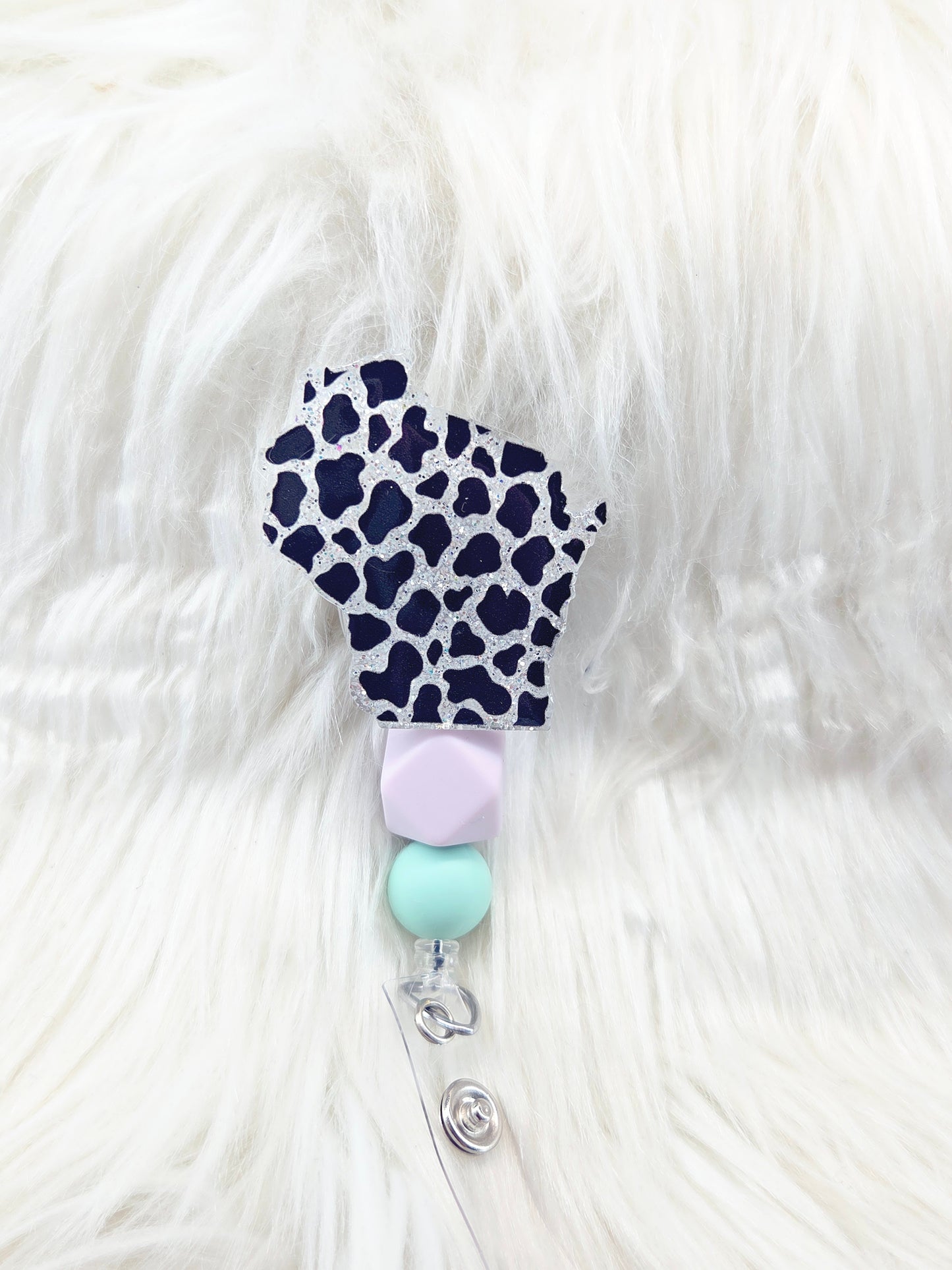 Cow Print Wisconsin Badge Reel