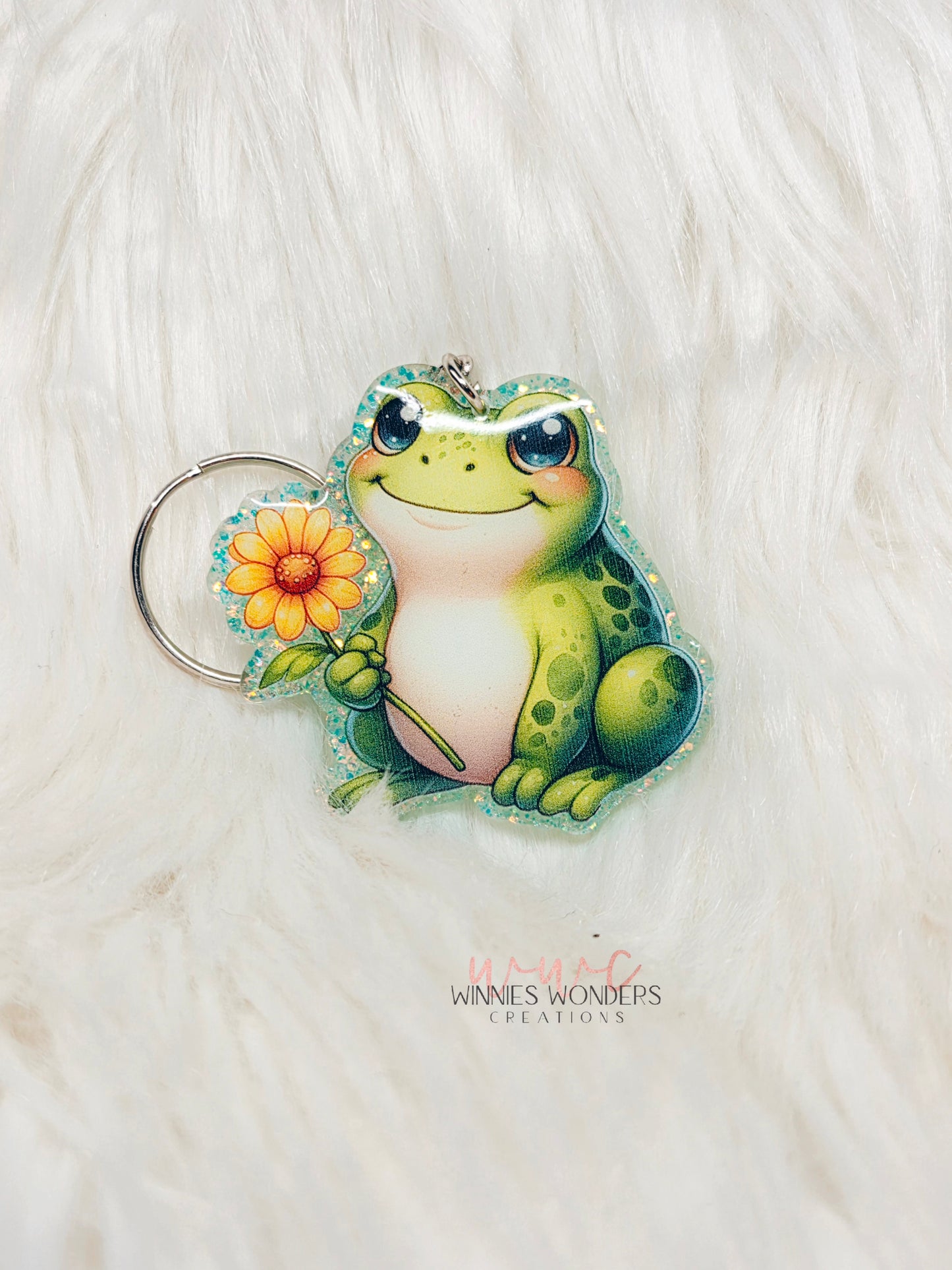Frog Holding Sunflower Keychain