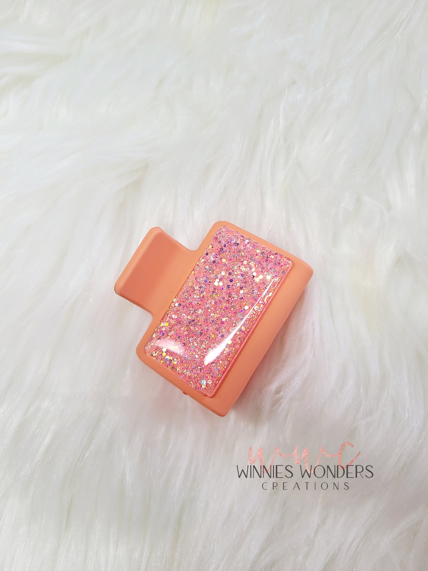Coral Glitter Small Hair Clip
