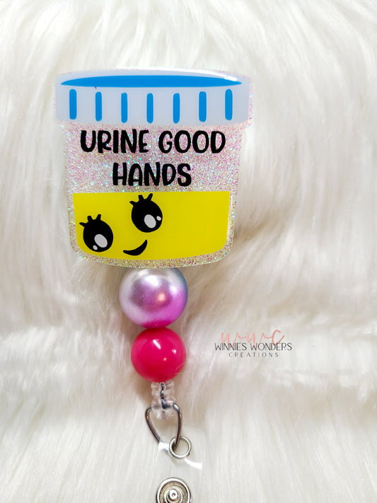Urine Good Hands Badge Reel
