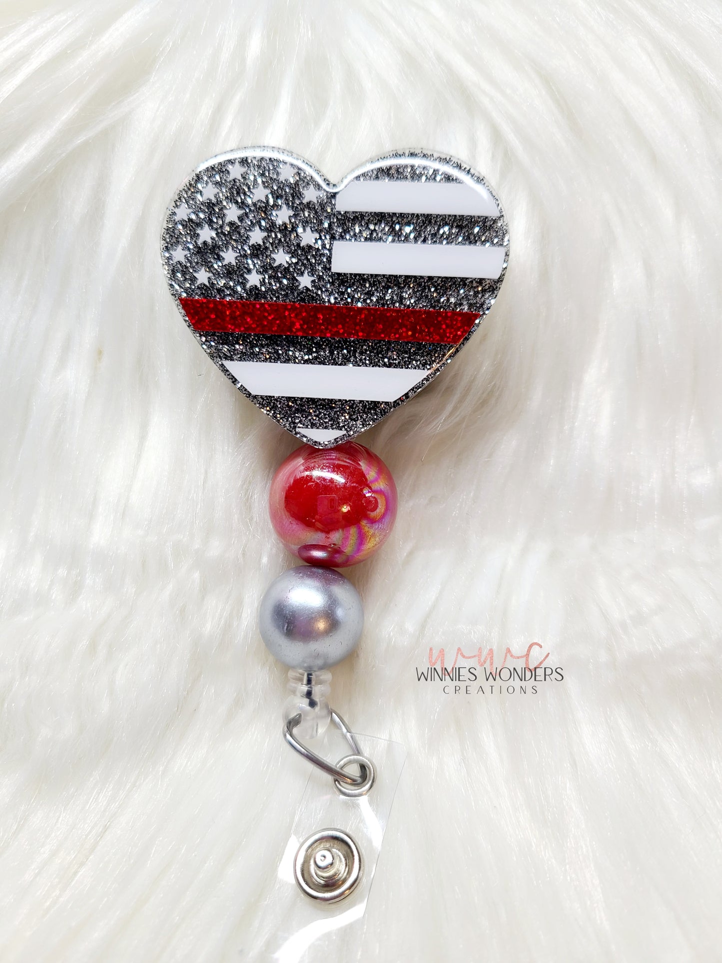 Red Line Flag Heart Badge Reel