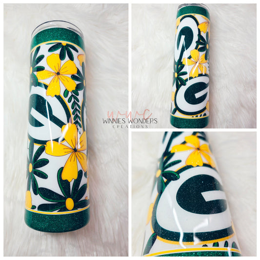 Green/Gold Floral 30oz Skinny Tumbler