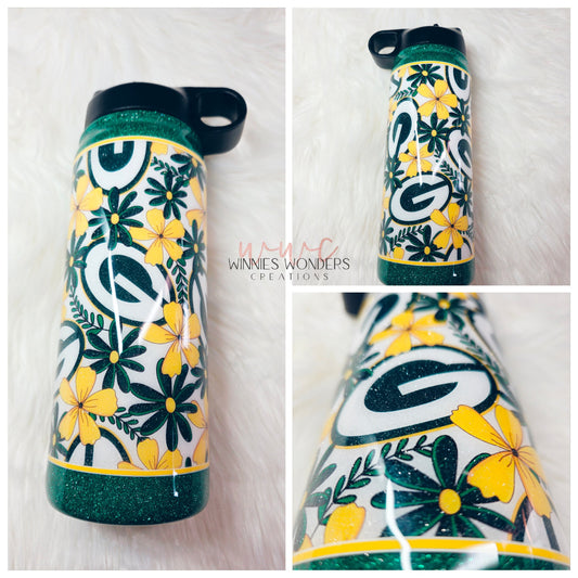 Green/Gold Floral 18 oz Hydroflask