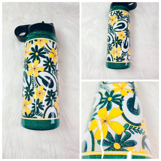 Green/Gold Floral 18 oz Hydroflask
