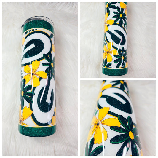 Green/Gold Floral 30oz Skinny Tumbler
