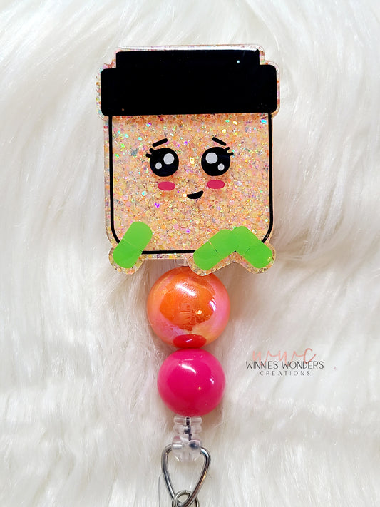 Square Pill Bottle Badge Reel