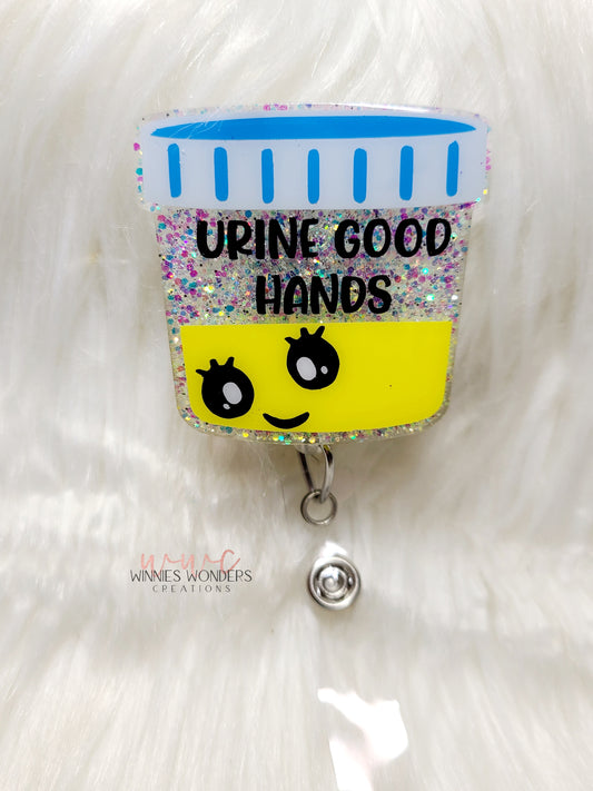 Urine Good Hands Badge Reel