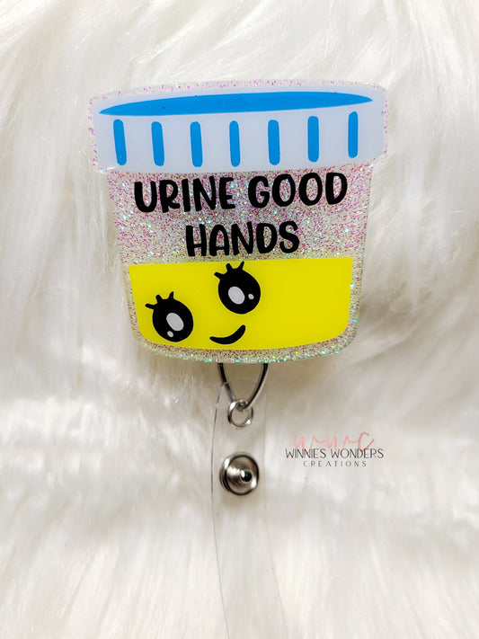 Urine Good Hands Badge Reel