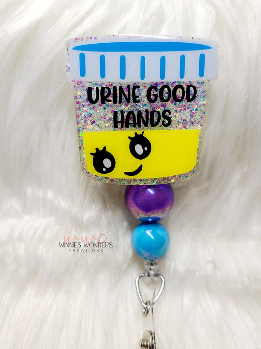 Urine Good Hands Badge Reel