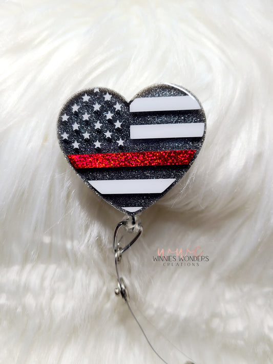 Red Line Flag Heart Badge Reel