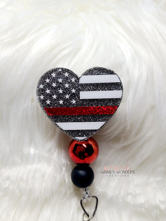 Red Line Flag Heart Badge Reel