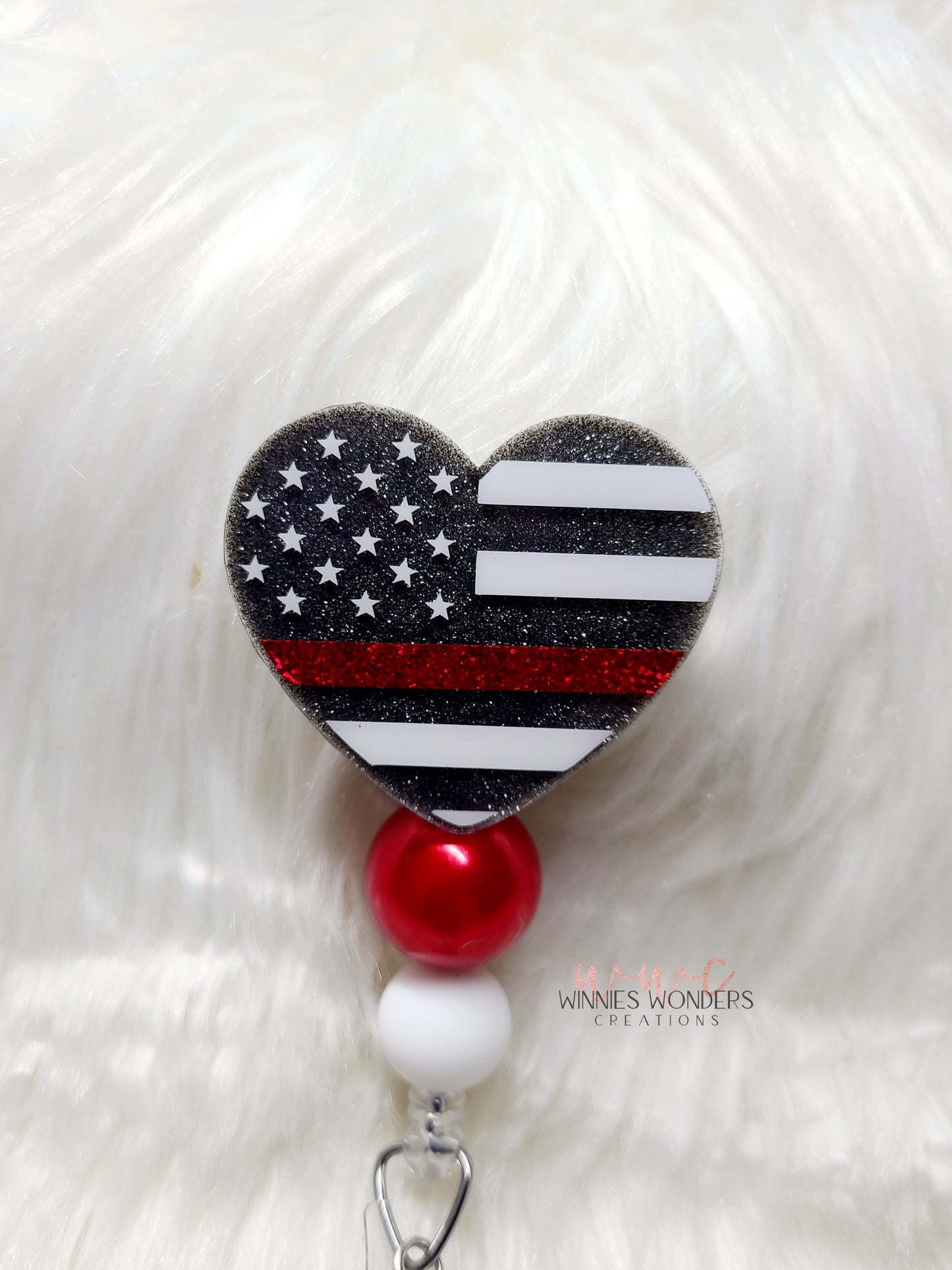 Red Line Flag Heart Badge Reel