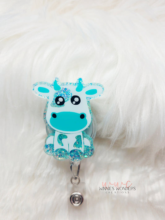 Teal Cow Badge Reel