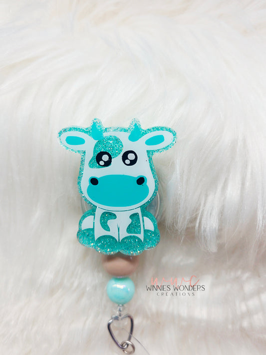 Teal Cow Badge Reel