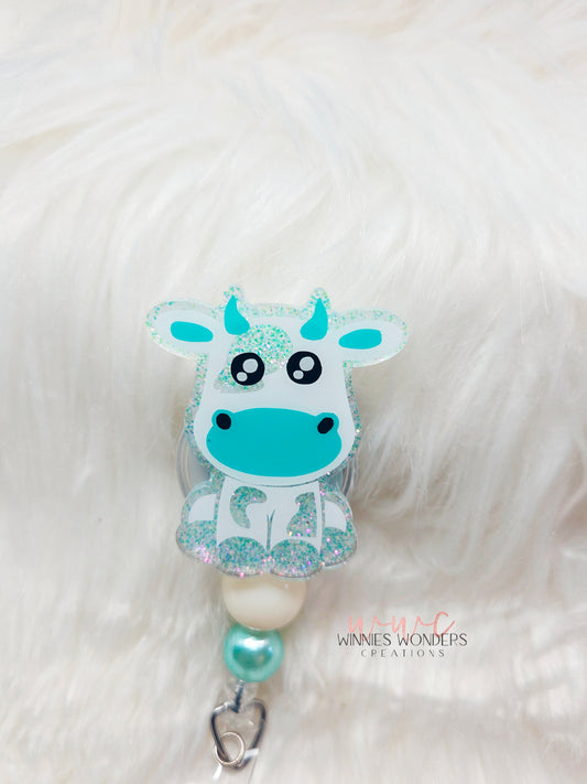 Teal Cow Badge Reel