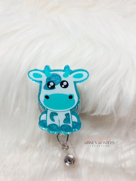 Teal Cow Badge Reel