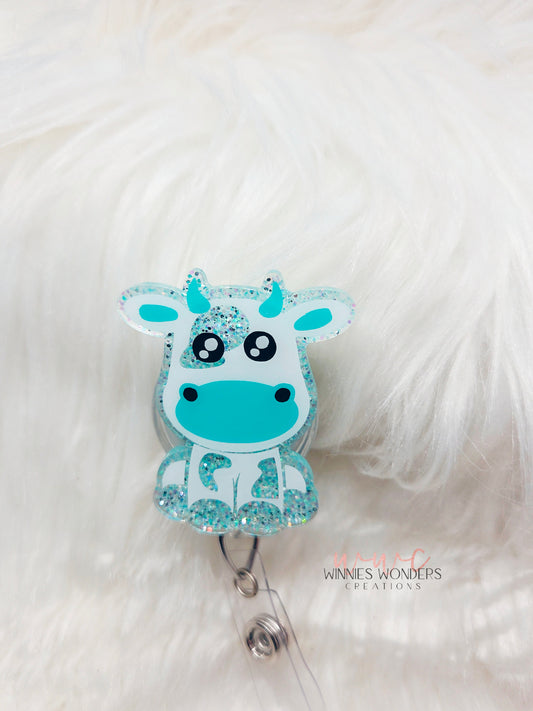 Teal Cow Badge Reel