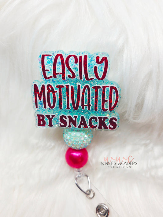 Easily Motivated By Snacks Badge Reel