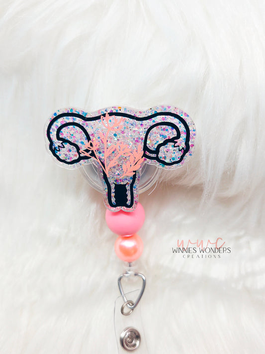 Floral Uterus Badge Reel