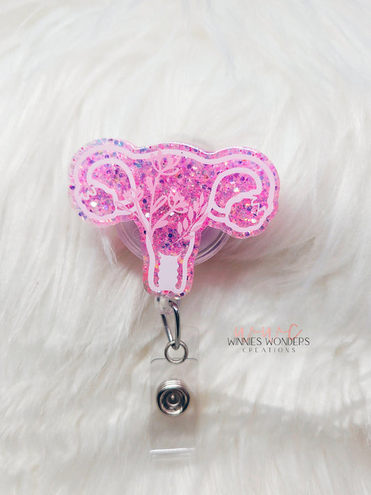 Floral Uterus Badge Reel