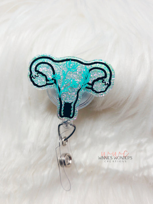 Floral Uterus Badge Reel