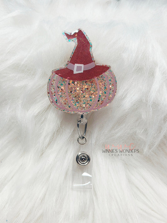 Pumpkin Witch Hat Badge Reel