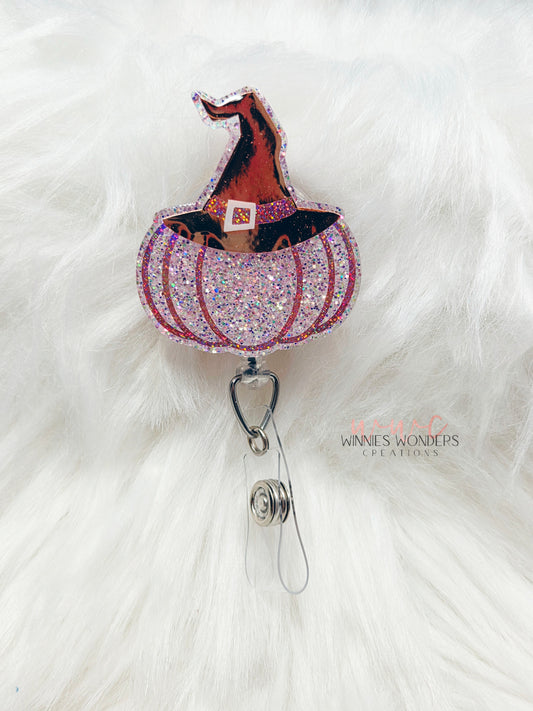 Pumpkin Witch Hat Badge Reel