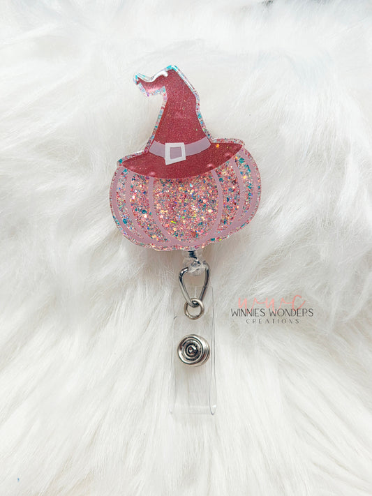 Pumpkin Witch Hat Badge Reel