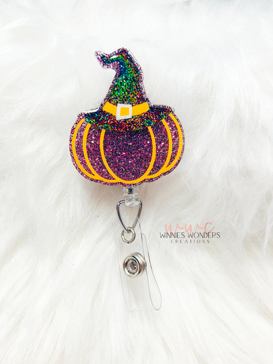 Pumpkin Witch Hat Badge Reel